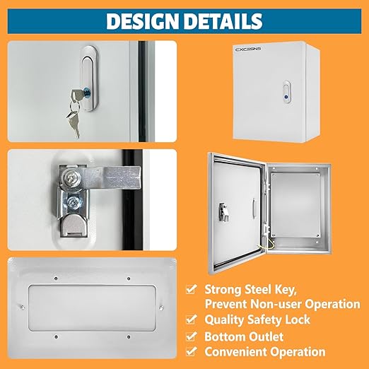 Outdoor Electrical Box 24 x 16 x 12''D NEMA 4X Enclosure Steel Box, Waterproof & Dustproof Outdoor/Indoor Lockable Electrical Junction Box, with Mounting Plate