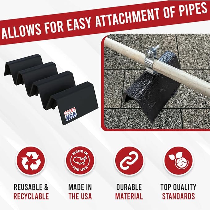 BULLKE USA-Made Rooftop Pipe Support CTL - 6" Heavy Duty - 250 lbs Capacity - Pipe Cradle & Conduit Support - 100% Recycled Plastic - 4 Pack