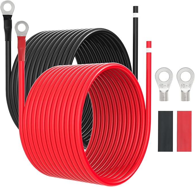 8 AWG Battery Cables 8 Gauge Solar Panel Wire Tinned Copper Extension Cable with 5/16'' Lugs for RV Solar Panel Car Automotive (8AWG 20FT)