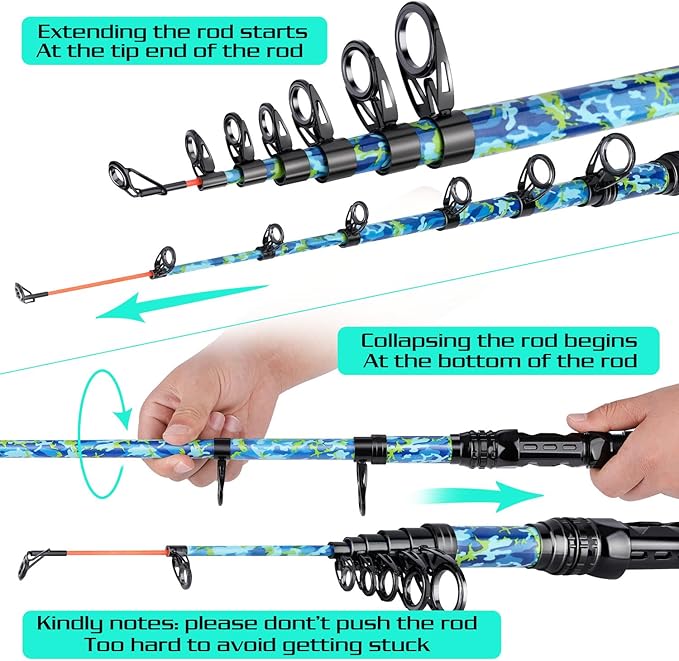 Sougayilang Telescopic Fishing Rod and Reel Combos, Full Kit with Carrier Bag, 11+1 Bearings Spinning Reel, Carbon Fiber Travel Fishing Pole for Saltwater Freshwater