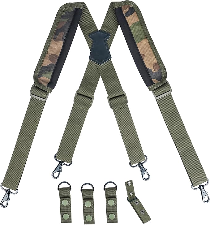 KUNN Tactical Harness Police Suspenders for Duty Belt with Metal Hook Adjustable Padded Shoulder Pads,Army Green