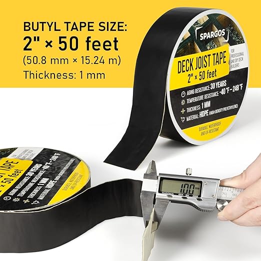 Deck Joist Tape for Decking, 2 inch x 50 Feet Roll, 8-Pack – Self-Adhesive Butyl Waterproof Flashing Tape, Protects Deck Beams from Rot and Decay, Easy-to-Apply