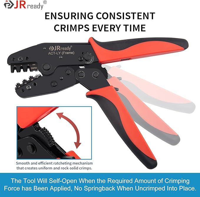 JRready ACT-LY-DWP01 Weather Pack Crimp Tool, Ratcheting One-Cycle Crimper for Delphi/Aptiv Weatherpack Stamped Terminals #12124582/#12124580 & #12089040/#12089188 (20-14 AWG), OEM-Style Crimp