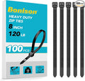 Zip Ties 8 inch Heavy Duty Zip Ties with 120 Pounds Tensile Strength, Black Cable Ties for Multi-Purpose Use, Self-Locking UV Resistant Nylon, 100 Pcs