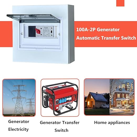 100amp Automatic Generator Transfer Switch 2P 3-Wire 120/240V Automatic/Manual Generator Transfer Switch Ensures Stable Power Transmission, Easy to Use