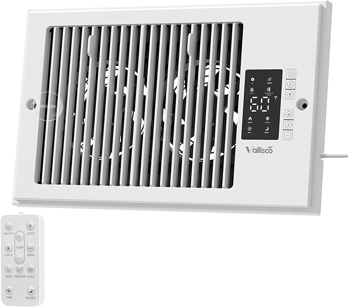 Register Booster Fan 6" x 10" with Negative Ion, Manual Airflow Direction Control, Quiet 10-Speed Heating Cooling AC Vent Fan with Remote & Thermostat Control for Wall Floor, White