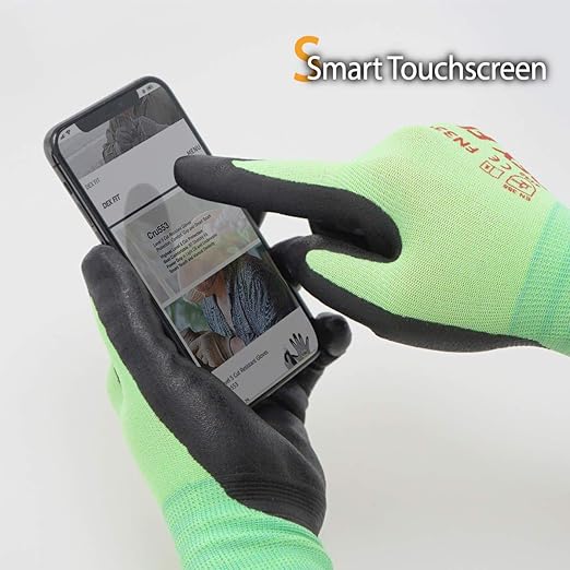 DEX FIT Nitrile Work Gloves FN330, 12 Pairs, 3D-Comfort Stretchy Fit, Firm Grip, Thin & Lightweight, Touch-Screen Compatible, Durable, Breathable & Cool, Machine Washable; Green XS (6)