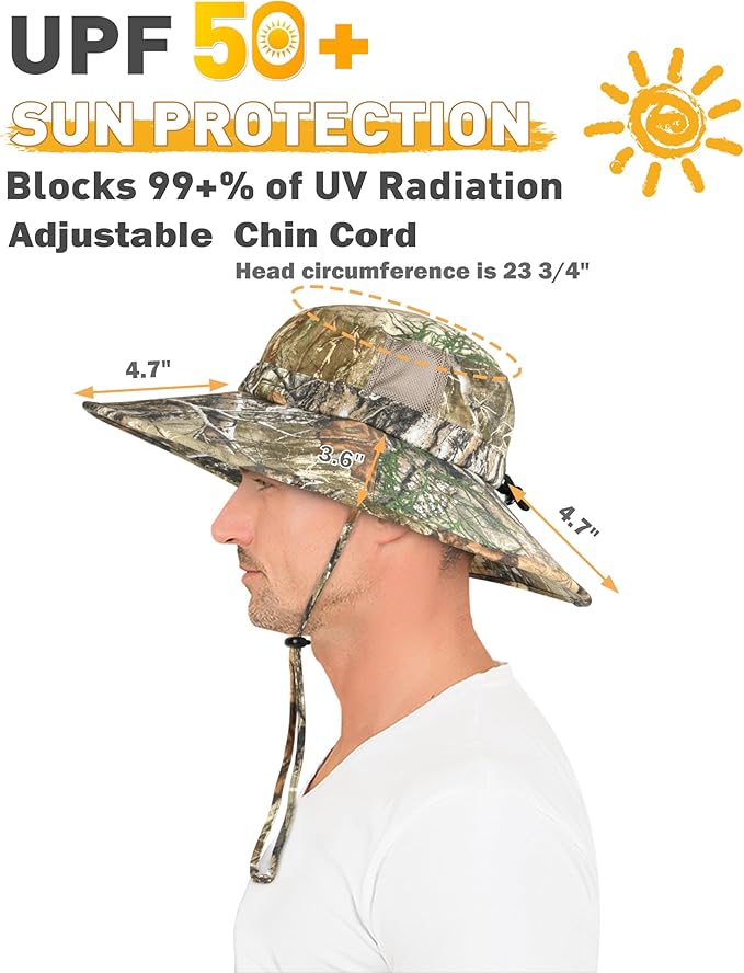 Men Safari Sun Hat Wide Brim Boonie Fishing Cap with Adjustable Drawstring