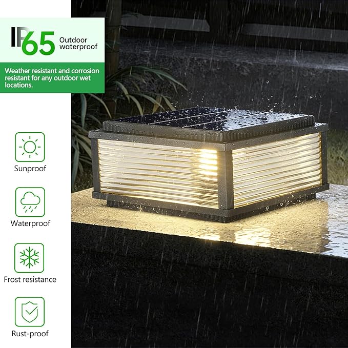 Solar Outdoor Post Light Modern Solar Column Lights Luxury Fence Deck Post Cap Light with IP65 Waterproof Pillar Lights Outdoor for Flat Surface Patio Garden Decoration Column Lamp