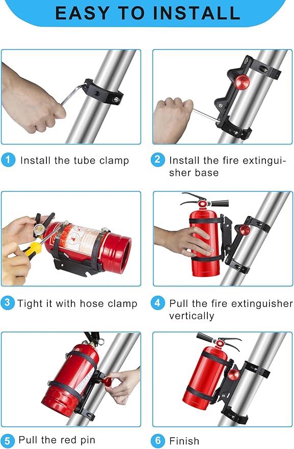Fire Extinguisher Mount Bracket, Aluminum UTV Quick Release Fire Extinguisher Mount for 1.75''-2'' Roll Bar, Universal for UTV RZR Polaris Ranger, with 4 Clamps
