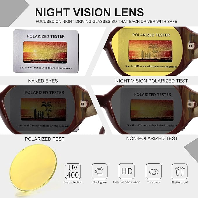 HAOLOTA Night Vision Driving Glasses Women Anti Glare Polarized, Wrap Around Nighttime Safety Glasses UV Protection
