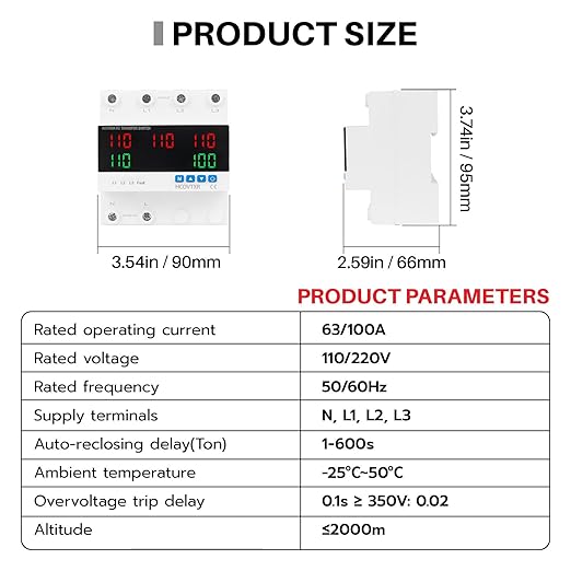 Automatic Transfer Switch 100A 110V Inverter Generator Transfer Switch with 5 Digits LED Display,Three Power Selector for Home Generator Grid Inverter Outdoor RV