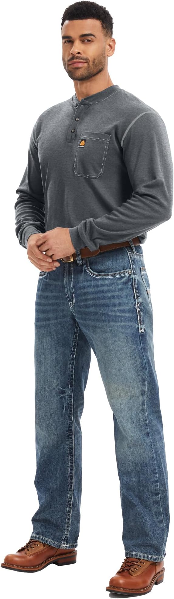 WORKWEYA FR Shirts for Men 6.5 oz Flame Resistant Long Sleeve Henley Shirt NFPA 2112/CAT2