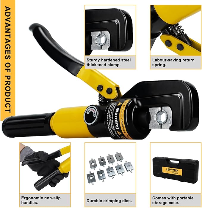 Hydraulic Crimping Tool 10 Tons 12 AWG to 00 (2/0), Battery Cable Crimper Tool with 9 Hexagonal Dies, Hydraulic Wire Crimping Kit for Wire Rope and Battery Terminal Lugs
