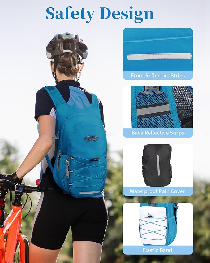 Hydration Backpack with 2L Water Bladder, Hiking Water Backpack for Men Women with Phone Pocket and Helmet Holder