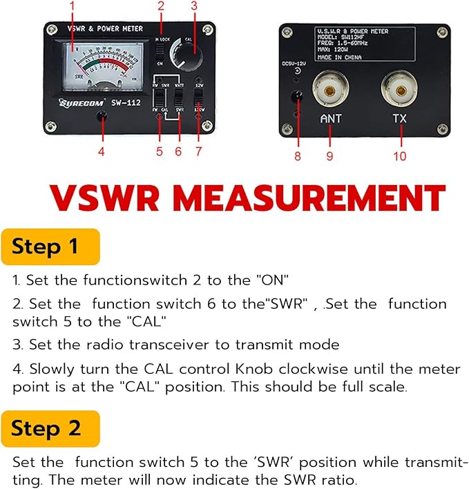 Mcbazel Surecom SW-112HF 1.5-60MHz 120W V.S.W.R. & Power Meter