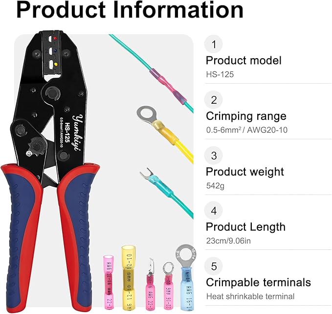 Crimping Tool For Heat Shrink Connectors- Perfect for Home, Boat and Automotive Wiring-Ratcheting Wire Crimpers,Works with AWG20-10 Waterproof Connectors