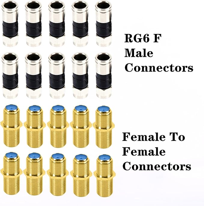 Coax Cable Crimper Tool Kit, Coaxial Compression Tool for rg6 rg59 rg11, Wire Stripper, 10pcs RG6 F Male and Female Connectors, Screwdriver