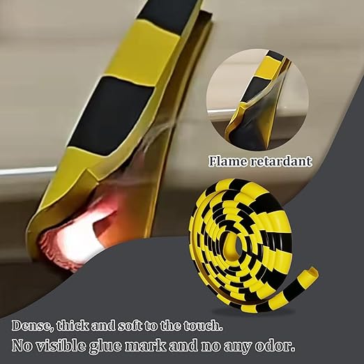 Wall Corner Protector 196.9in (5m), Heavy Duty Yellow & Black NBR Rubber Corner Guards, Self Adhesive Safety Bumper Padding for Warehouse Racks, Shelves, Garage & Equipment Protection