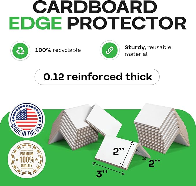IDL Packaging Cardboard Edge Protectors 2" x 2" x 3", Pack of 50, White, 0.120" Thick - Reinforced V-Board Edge Guards for Pallets - Regular-Duty Cardboard Corners for Shipping