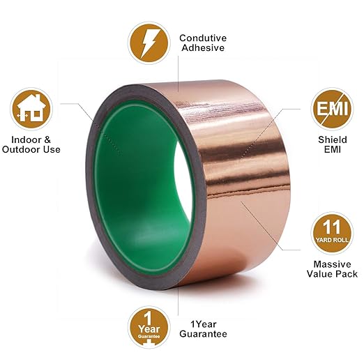 LOVIMAG Copper Foil Tape (2inch X 66 FT) with Conductive Adhesive for Guitar and EMI Shielding, Crafts, Electrical Repairs, Grounding