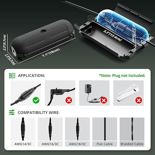 QUOBAS 2 Pack Small Outdoor Extension Cord Cover, Waterproof Electrical Box for Outdoor Outlets, Plugs, Holiday Christmas Lights, Power Tools，Black