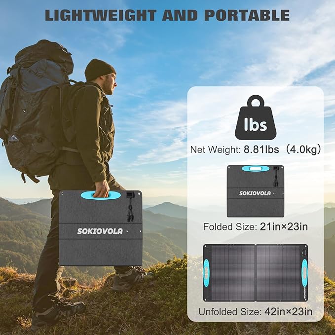 100W Portable Solar Panel for Power Station,ETFE Portable Foldable Solar Charger NextGen 25% High Conversion IP68 Waterproof Solar Panel for Camping Outdoor RV Blackout