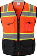 JKSafety Hi-Vis Unisex Surveyor Safety Vest Heavy Duty PPE Inner Pockets ANSI/ISEA Compliant