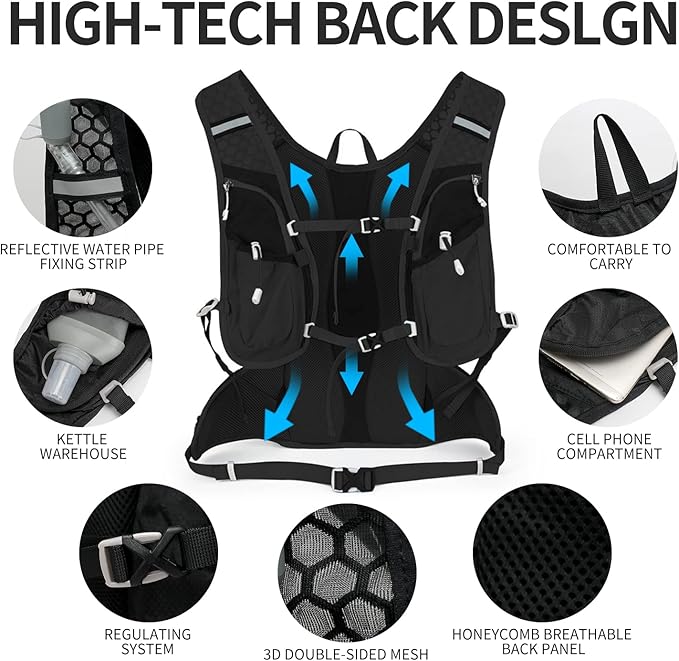 IX INOXTO Hydration Pack Backpack, Lightweight Water Backpack with 2L Hydration Bladder Daypack for Men Women,Running Hydration Vest for Trail Running Hiking Cycling Race Climbing