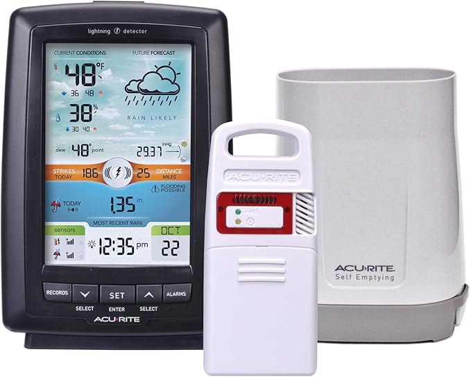 AcuRite Weather Station Rain Gauge, Lightning Detector, Color Display