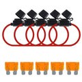MuHize 12AWG Inline Fuse Holder - Premium Waterproof Automotive Blade Fuse Holder with 5A Standard Fuses ATC/ATO, 5 Pack Line Fuses Holders for Automotive Marine RV