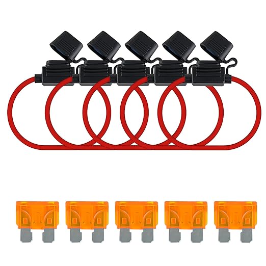MuHize 12AWG Inline Fuse Holder - Premium Waterproof Automotive Blade Fuse Holder with 5A Standard Fuses ATC/ATO, 5 Pack Line Fuses Holders for Automotive Marine RV