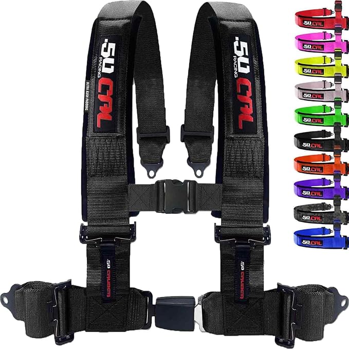 1pc 4 Point Harness for Bucket Seat Push Release 10 Color Options Racing Harness, Race Car, Off Road, UTV, RZR (Black, 3 inch)