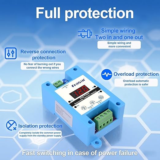 DC Automatic Transfer Switch 5–40V 13A,Seamless Failover Power Switch for Starlink Mini & Router, Dual Battery Auto Backup for RV Solar & CCTV, Prevent Reboot, Reverse & Overload Protection
