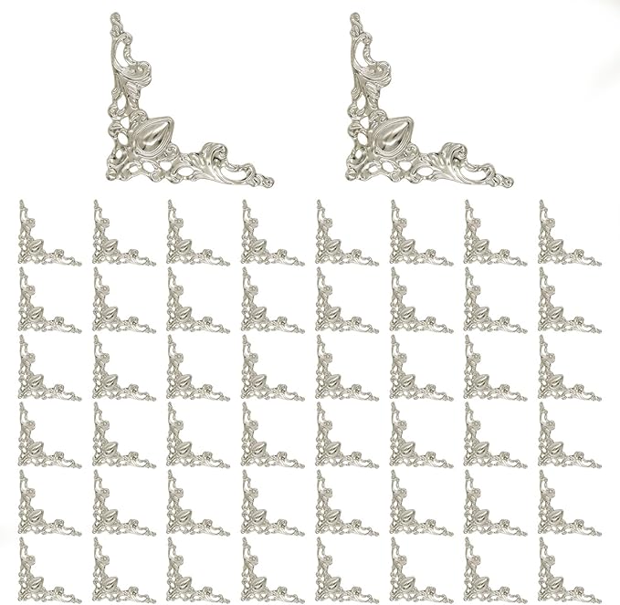 50 Pcs Corner Protector Guard Edge Cover, Book Scrapbooking Corner Protector Corner Decorative Protector Cover for Desk Case Box (Silver)