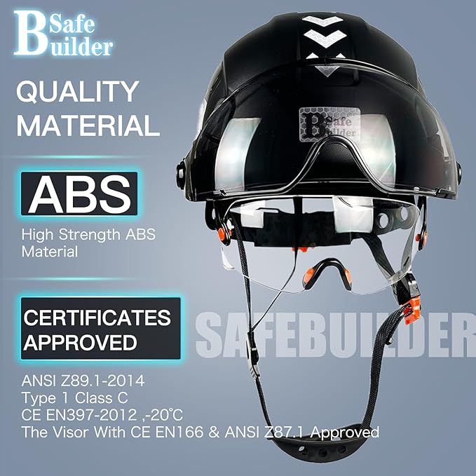 Construction Safety Helmet with Build-in Visor ABS Hard Hat with Visor Adjustable Ventilation Hardhats Work Head Protection ANSI/ISEA Z89.1
