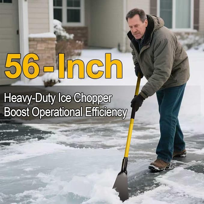 Snow Shovel for Driveway Ice Removal, Heavy Duty Ice Scraper with Fiberglass Handle, 56 Inches