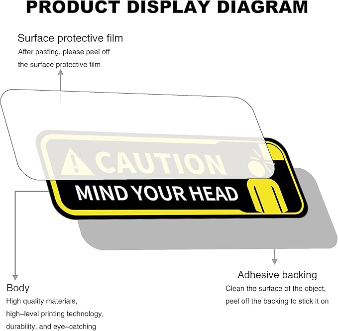 Watch Your Head Sign Stickers, Self Adhesive Vinyl Caution Mind Your Head Safety Signs Decals for Stairs Basement and Factory UV Protected Fade Resistant
