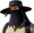 Solar Powered Fan Hat, UPF 50+ Wide Brim Sun Hat, Dual USB-A/USB-C Ports, Fishing Hat with Face Cover, Foldable Fan Hats for Men Women for Outdoor, Hiking, Travel, Mountain Climbing Black
