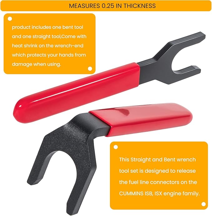 Danti 13260 Fuel Line Disconnect Tool Set for Cummins ISB and ISX Engines, Straight and Bent Wrench