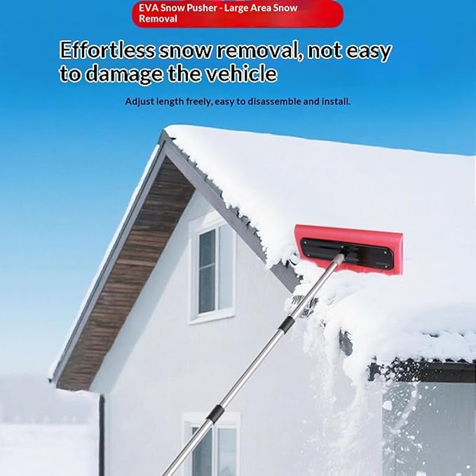 Adjustable Telescoping Snow Roof Rake(47-157in), Roof Snow Rake Removal Tool Set, Roof Rakes for Snow, EVA Push Plate Stainless Steel Telescopic Pole, for Roof Car Outdoor Snow Cleaning (3.2m/126in)