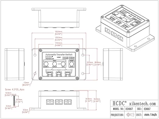 Automatic Transfer Switch, AC120V 20Amp, ATS Auto Transfer Switch, HCDC HD067/120V20A