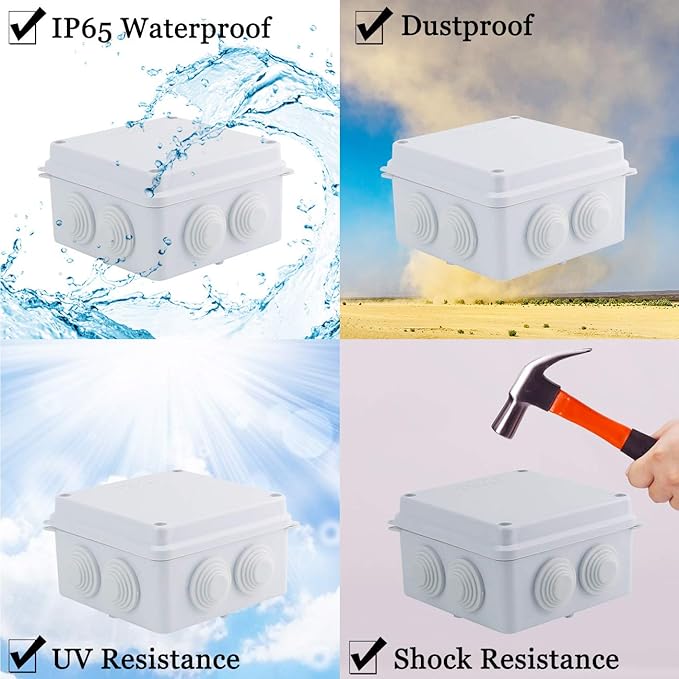 Sunnyglade IP65 ABS Plastic Waterproof Dustproof Junction Box Universal Durable Electrical Project Enclosure (3.9"x3.9"x2.8")