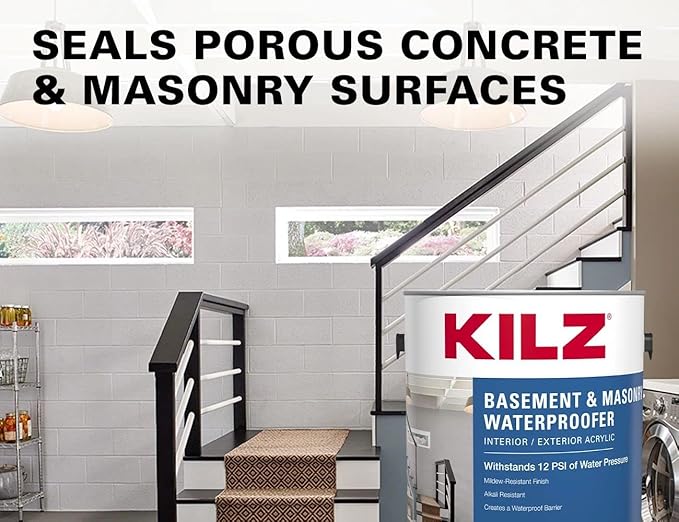 KILZ Basement and Masonry Waterproofing Paint, Interior/Exterior, White, 1 Gallon