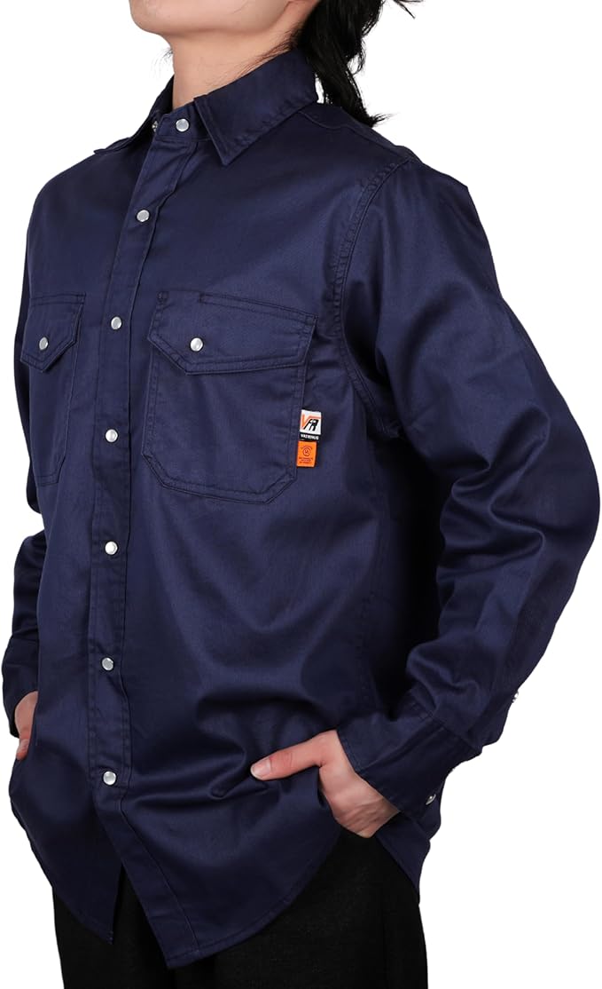 VATRENUS FR Shirts for Men 6.5oz Button Down Flame Resistant 100% Cotton Men's Pre-Washed Fire Retardant Work Shirt