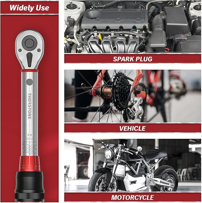 Thorstone 1/4 Torque Wrench, 90-Tooth Gear Professional Precision, 20-200 IN-LB/2.26~22.6 Nm Adjustable Micrometer Click Torque Wrench, for Bicycle Maintenance, ±2% Clockwise High Accuracy