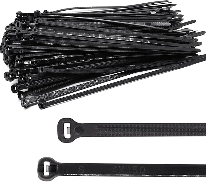 150pcs Push Mount Zip Ties 6 inch, Self Locking Straps Cable Zip Tie with Stainless Steel Metal Tooth Locking Device Heavy Duty Nylon Zip Tie Clips for (6", Black)