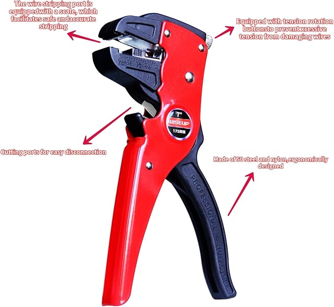 WISEUP Automatic Quick Strip Wire Stripper and Cutter,Eagle Nose Pliers (7-Inch) cable cutters，2 in 1 wire stripper cutter for Electrical Cables 、Electronic and Automotive Repair Tool