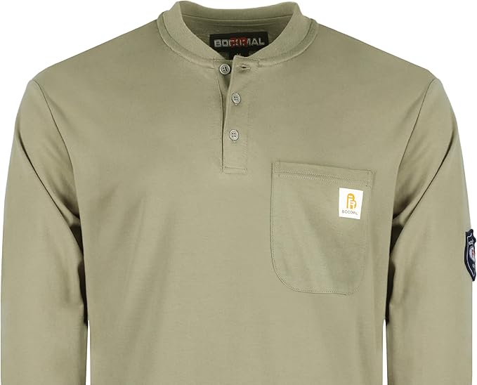 BOCOMAL FR Shirts Flame Resistant Shirt 5.5oz 100% Cotton Light Weight CAT2 Fire Retardant Henley Shirts