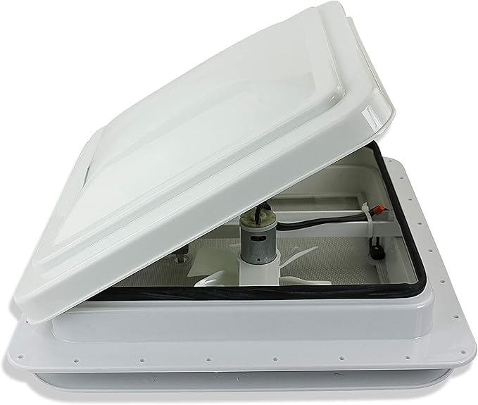 14" RV trailer Roof vent complete 12 volt FAN w/white lid and interior garnish